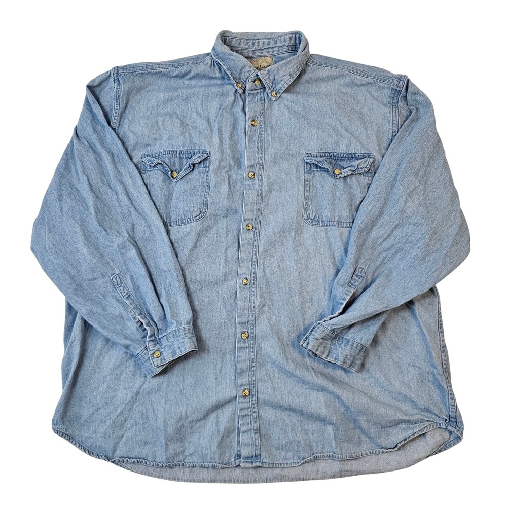 GreatLand Mens Denim Button Down Shirt‎ Light Wash Blue 100% Cotton XXXL 3XL